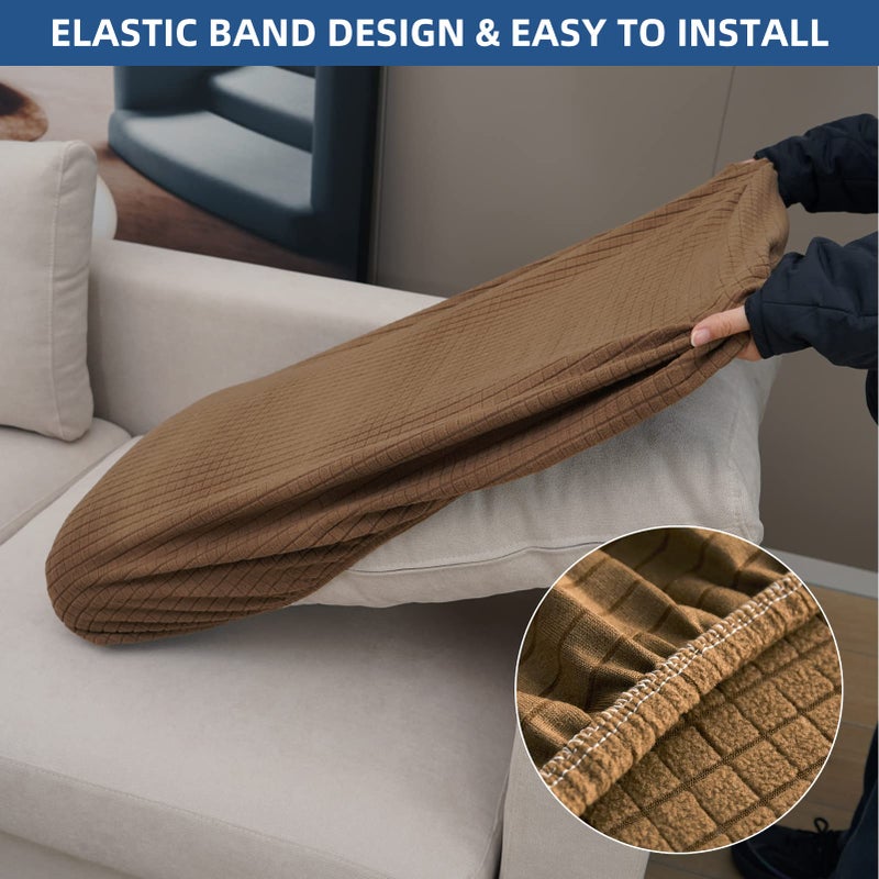 Eismodra Backrest Covers for 3 Cushion Couch Sofa Magic Stretch Sofa Slipcover for Dogs Pet L Shape 2 Seat Replacement Furniture Protector Light Brown Width 20-28 inches(Only 1 Piece) - Image 4